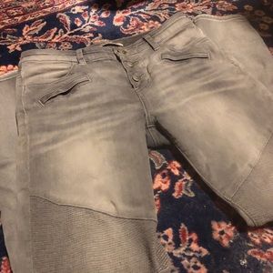 Free people grey washed Moto jeans with ankle zip
